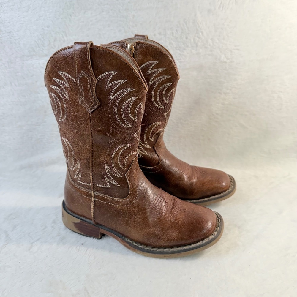 Rollda Kids Toy Story Brown Western Cowboy Boots Square Toe Side Zip 10T Woody